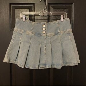 UO Denim Button-Front Kilt Skirt in Blue NWOT BDG